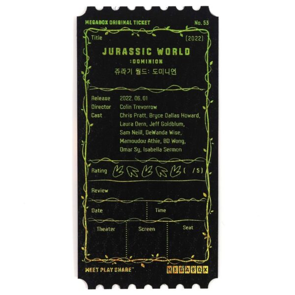 Jurassic World Dominion Megabox Original Ticket Limited Movie Theater Korea