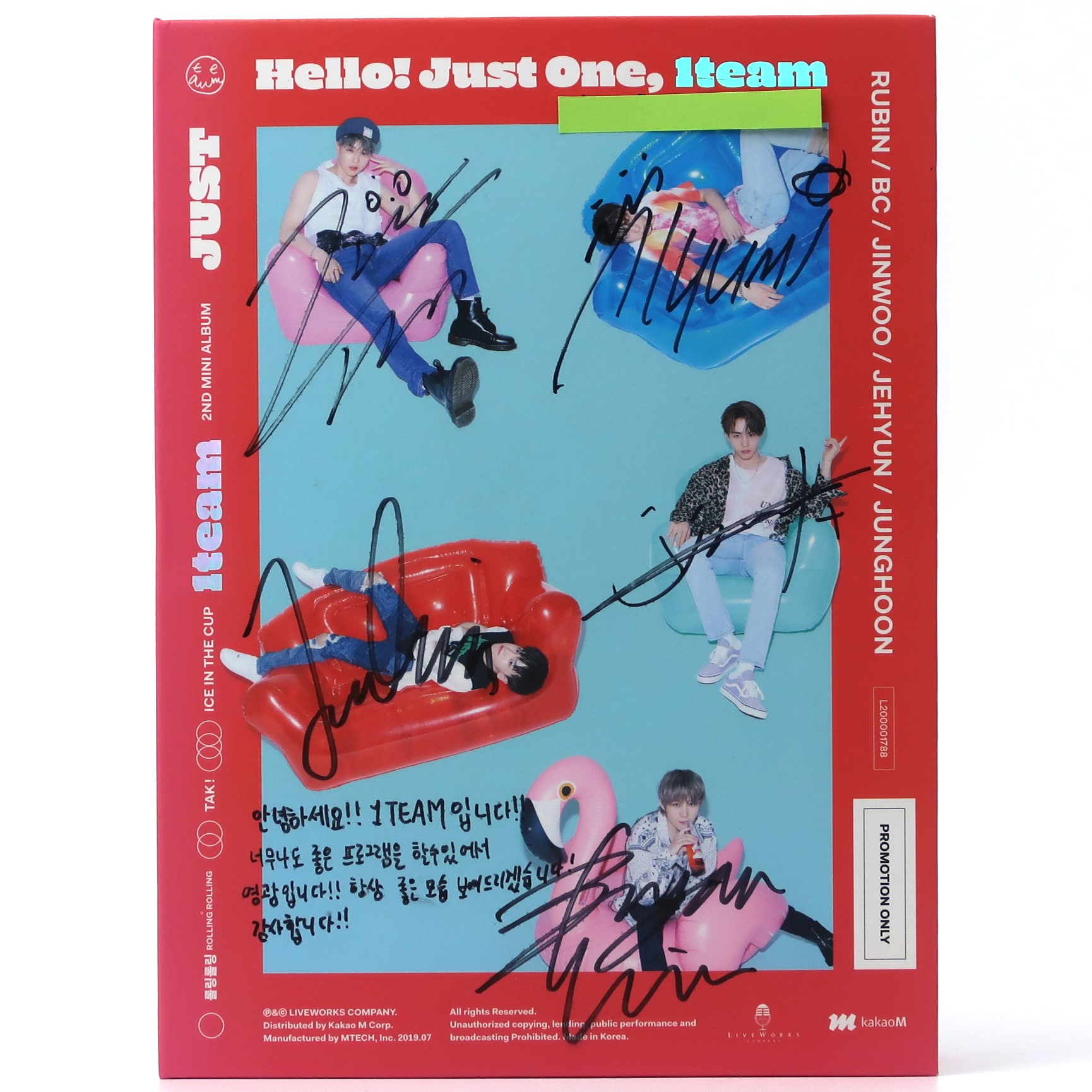 1TEAM - Just Signed Autographed + Message CD Album Promo K-Pop 2019