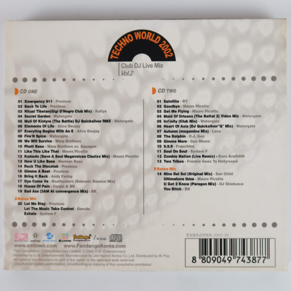 Techno World 2002 Club DJ Live Mix Vol. 2 Album CD Korea SM smtrax