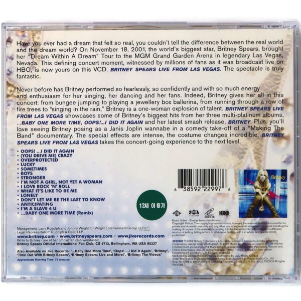 Britney Spears - Live From Las Vegas Korean VCD Video CD Korea